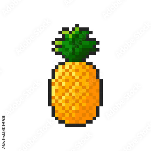 Pixel pineapple isolated on transparent background. Pixelated badge, game asset or computer arcade item. Fruit icon. Vector pixel art food illustration in 16 bit old style.