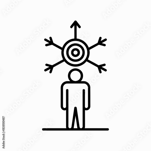Person with multiple goals or directions emanating from their head
