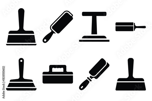 Set of Minimalist black fondant smoother kitchen tool silhouette icon set