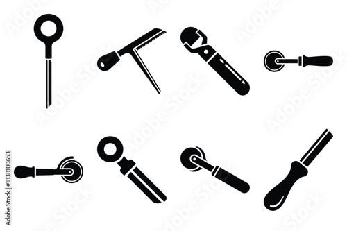 Set of Minimalist black fondant trimmer kitchen tool silhouette icon set