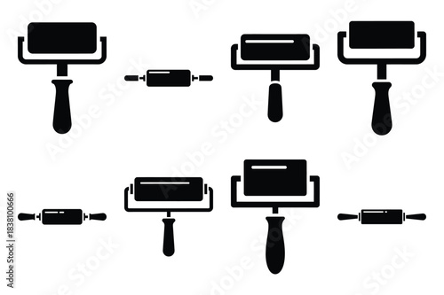 Set of Minimalist black fondant roller kitchen tool silhouette icon set