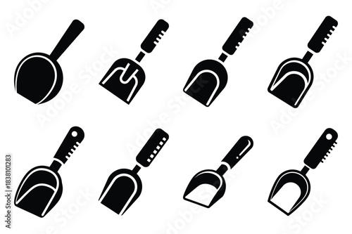 Set of Minimalist black ice scoop kitchen tool silhouette icon set