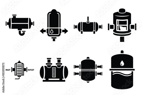 Фотография Set of Minimalist black oil separator kitchen tool silhouette icon set