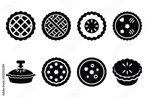 Set of Minimalist black pie top cutter kitchen tool silhouette icon set