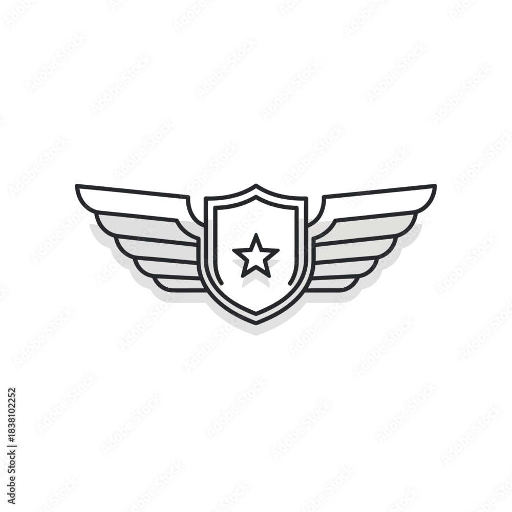 Obraz premium Minimalist winged emblem design featuring a central shield and symmetrical wings