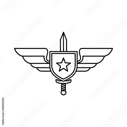 Aviation insignia design featuring a winged shield and sword, a symbol of air force