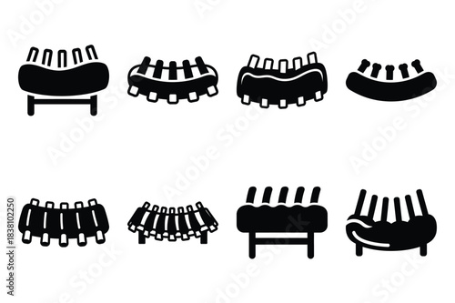 Set of Minimalist black rib rack kitchen tool silhouette icon set