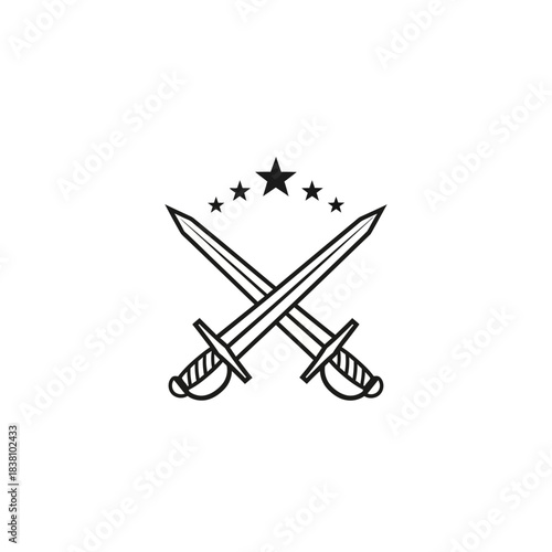 Dual crossed swords emblem with stars, a symbol of valor, strength, and honor