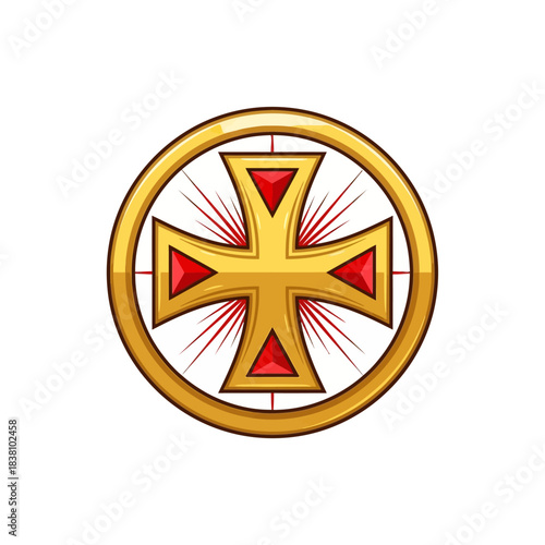 Symbolic golden cross emblem with radiant burst, signifying heritage and faith expression