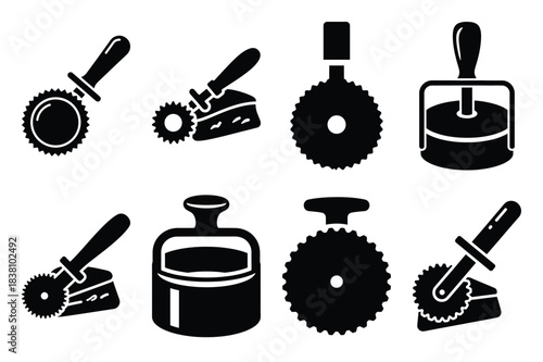 Set of Minimalist black scone cutter kitchen tool silhouette icon set
