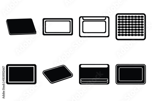 Set of Minimalist black silicone mat kitchen tool silhouette icon set