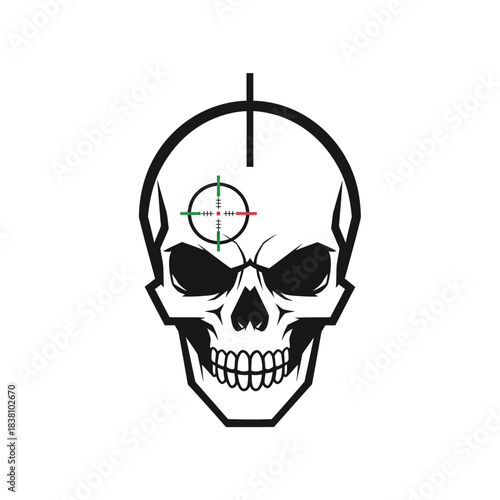 Stylized Skull Graphic with Precision Aiming Sight for Dark Themed Design and Concepts