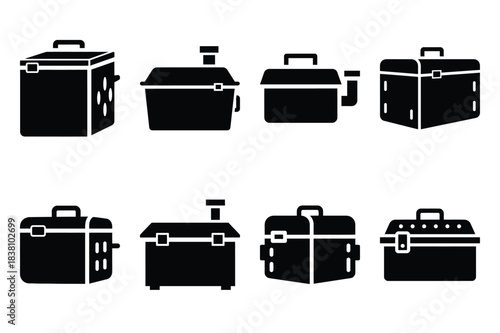 Set of Minimalist black smoker box kitchen tool silhouette icon set