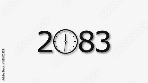 2083 Year clock animation on white background. Digital clock icon and calendar icon concept 4k video.