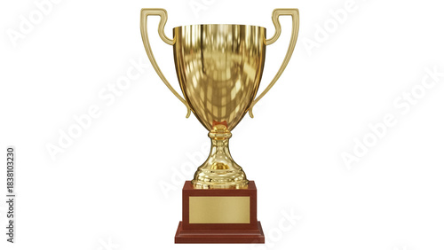 Golden trophy cup isolated PNG, award prize for winner of competition or championship on transparent background