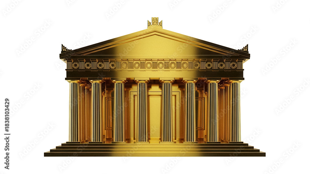 Obraz premium Golden Parthenon temple isolated PNG, ancient Greek architecture with columns on transparent background for history and culture projects