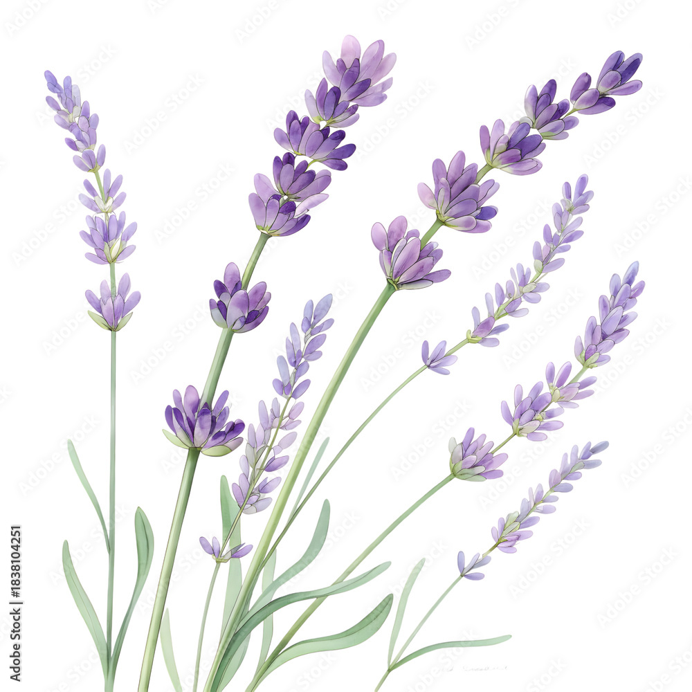 Naklejka premium Watercolor purple lavender stems flower