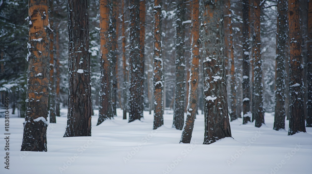 Fototapeta premium Silent Snowy Pine Forest in Winter