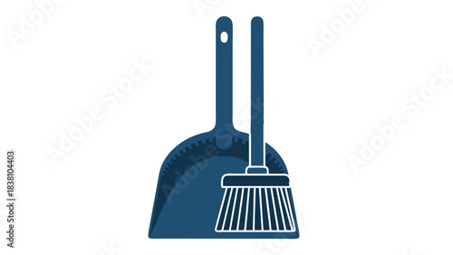 Dustpan and Brush Icon Set Against a Black Background Symbolizing Cleaning and Tidiness With Simple Flat Design Elements