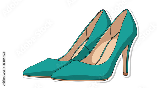 Elegant Teal High Heel Shoes with Stiletto Heels and Pointed Toes on a Transparent Background