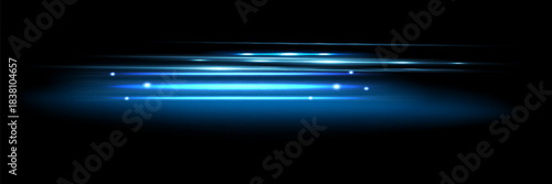 Glowing horizontal blue light line with radiant shine and beam effect. Futuristic flare, and neon glow.