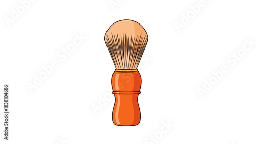 Detailed Close Up Of An Orange Handle Shaving Brush With Light Brown Bristles Isolated On A Black Background With Studio Lighting