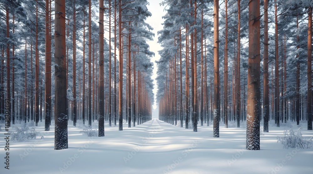 Fototapeta premium Silent Snowy Pine Forest in Winter