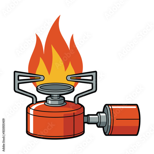 Portable camping stove with flame, ideal for outdoor cooking