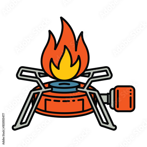 Portable camping stove with a lit flame, essential gear for outdoor cooking adventures