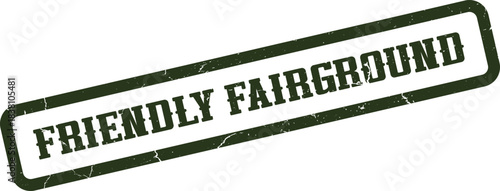 Green Friendly Fairground rectangular grunge stamp for amusement park event promotions