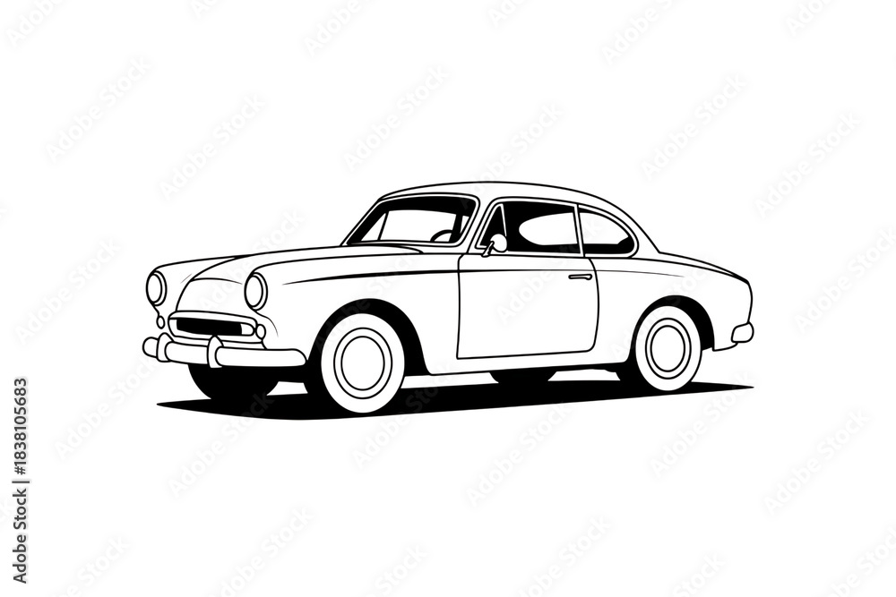 Fototapeta premium Vintage Classic Car Line Art Illustration - Retro Automobile