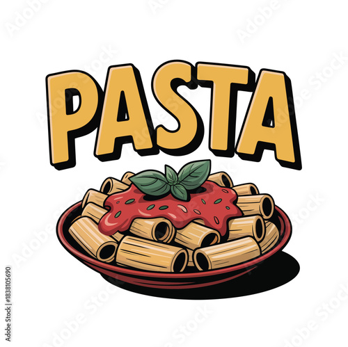 Delicious Rigatoni Pasta Dish with Tomato Sauce and Basil Topping