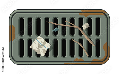 Aerial view of a metal grill with food and cooking utensils on it