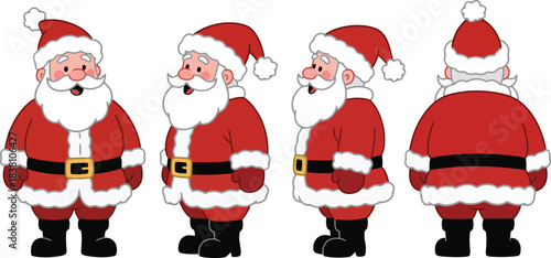 A set of cartoon santa clauss with different poses