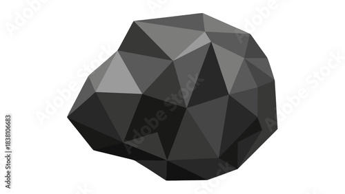Geometric Polygonal Rock Sculpture in Shades of Gray Against a Black Background Simple Abstract Digital Art Isolated Object