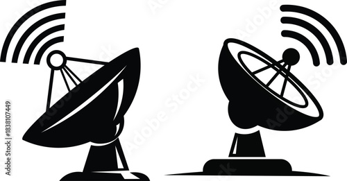 Satellite dish icon set for communication and signal transmission Vector