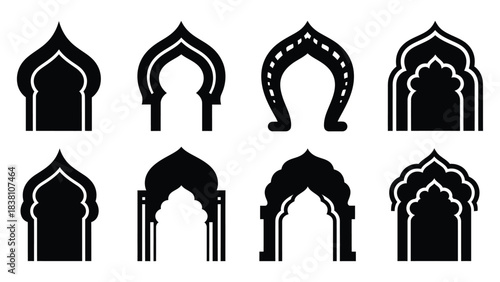 Set of eight Islamic arch architectural elements islamic, architecture, arch, doorway