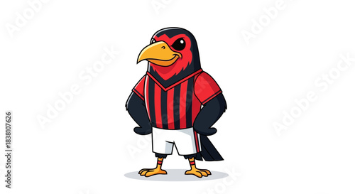 Cartoon Raven Character Mascot Wearing a Sport Jersey, Illustration for Kids and Sports Design