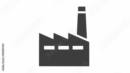 A simple graphic icon depicting a factory building with a smokestack and sawtooth roof.