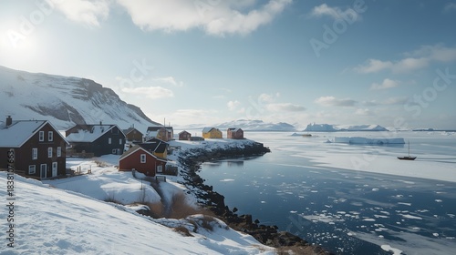 Wallpaper Mural Colorful Arctic Village by Frozen Sea and Snowy Mountains in Winter Torontodigital.ca