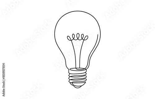 Light bulb one continuous line art drawing. Concept of creative idea isolated on transparent background
