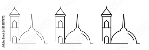 Mosque Minaret and Dome  Simple Outline Vector Icon