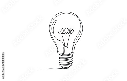 Light bulb one continuous line art drawing. Concept of creative idea isolated on transparent background