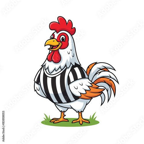 Whimsical Rooster Referee Cartoon Character ready for the game and fair play for everyone