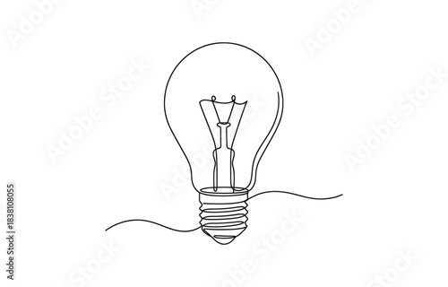 Light bulb one continuous line art drawing. Concept of creative idea isolated on transparent background