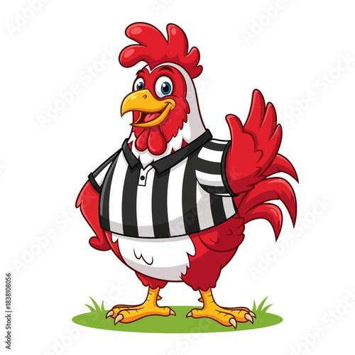 Whimsical rooster referee illustration depicting comical and entertaining fowl character in uniform