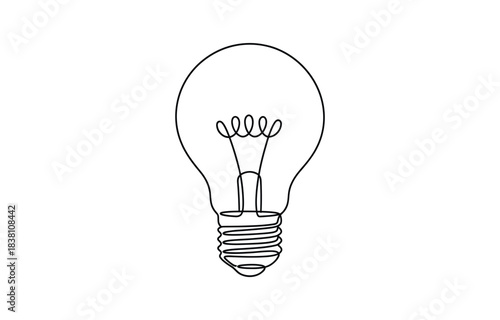 Light bulb one continuous line art drawing. Concept of creative idea isolated on transparent background