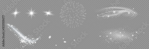 Eight decorative elements are presented on a transparent background, creating an atmosphere of magic, celebration, and winter radiance. Each can be used to decorate cards, banners, illustrations, or d