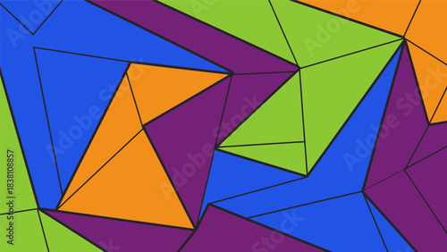 Vibrant geometric kaleidoscope with interconnected triangles forming a playful composition