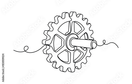 Continuous single line illustration of gears wheels. Vector illustration isolated on transparent background